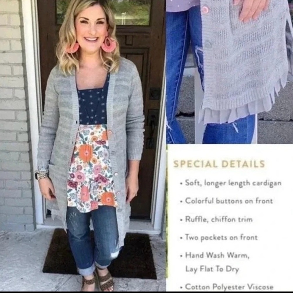 Matilda Jane Gray Cardigan with Colorful Buttons size L